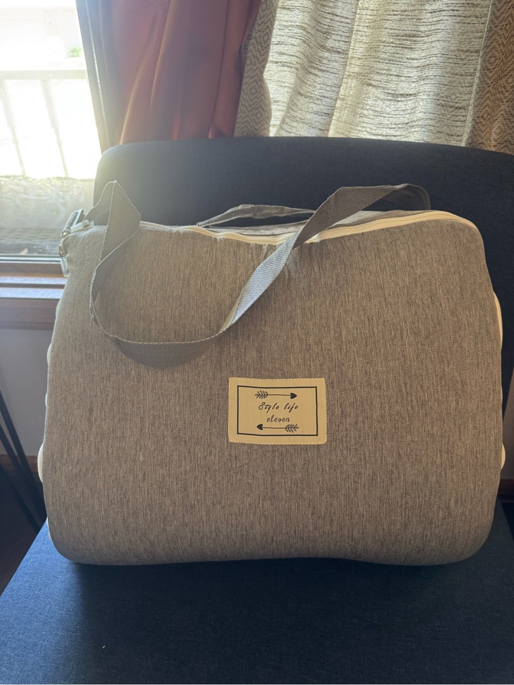 Gray Kids Travel bed in a Bag with Shoulder Strap
